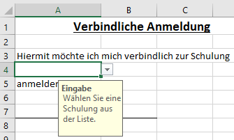 Fertiges Formular mit Excel Dropdownliste