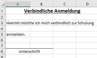 Anmeldeformular in Excel mit Dropdown Liste