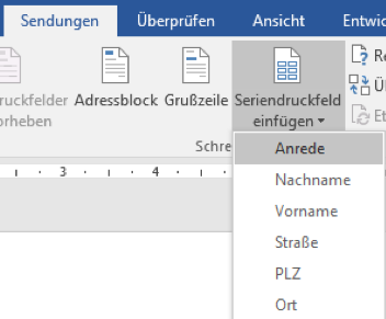 Serienbrief Word Seriendruckfeld einfügen
