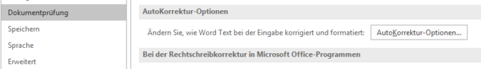 Autokorrektur-Optionen für Tastenkombinationen