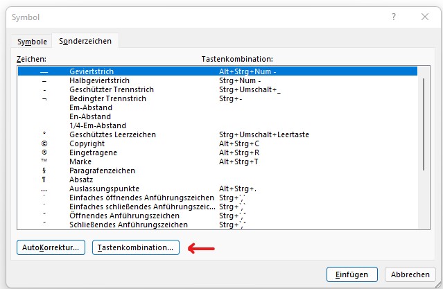 sonderzeichen word