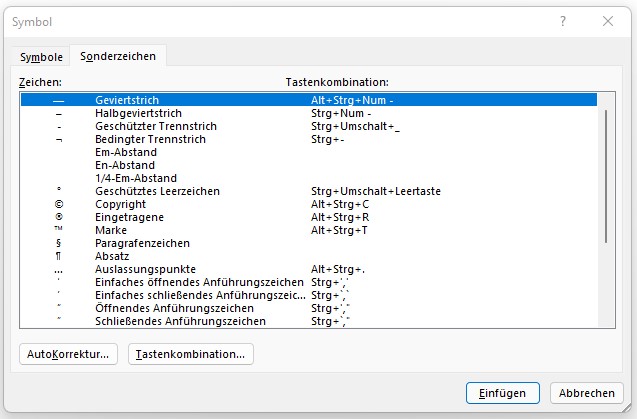 sonderzeichen word