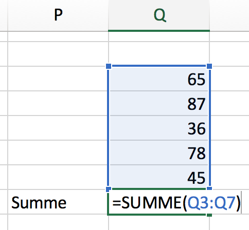 Excel Summe berechnen aus Spalte