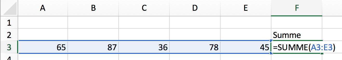 Excel Summe aus Zahlen einer Zeile