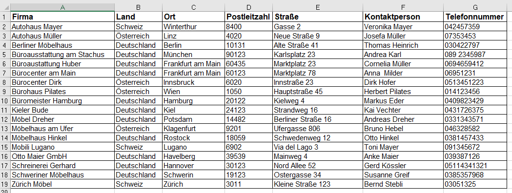 Filter Excel Tabelle