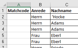 Matchcode in Excel