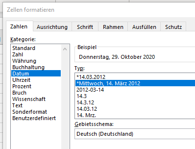 datum formatieren optionen