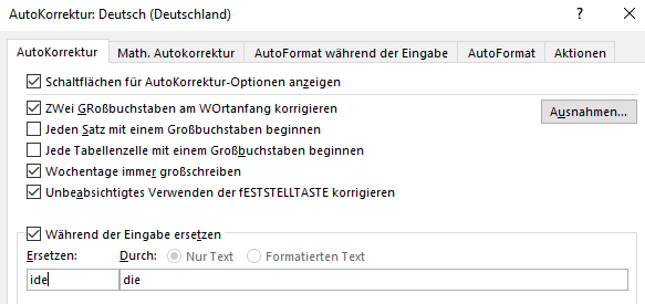 Word Autokorrektur deaktivieren
