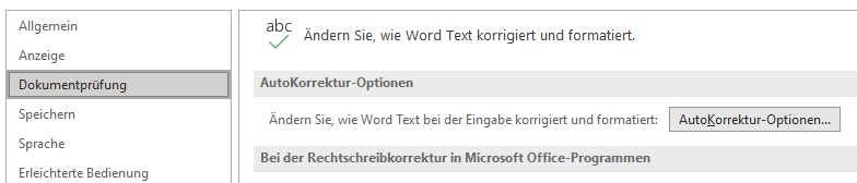 Word Autokorrektur ausschalten