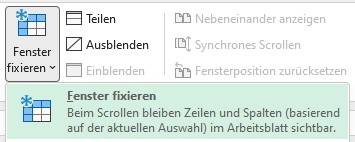 Excel Zeilen fixieren