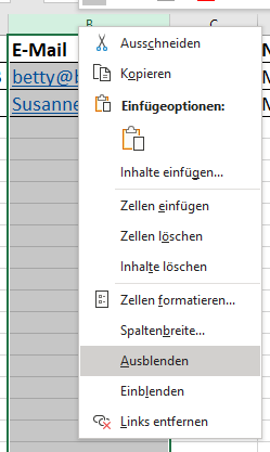 Excel Spalten verschieben oder ausblenden
