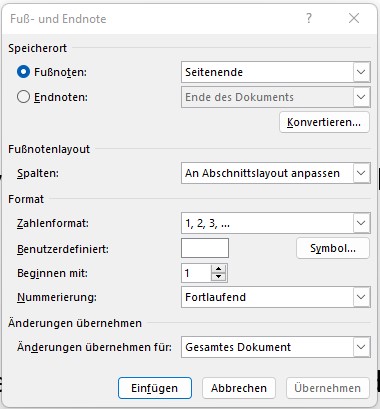 fußnoten und endnoten word formatieren