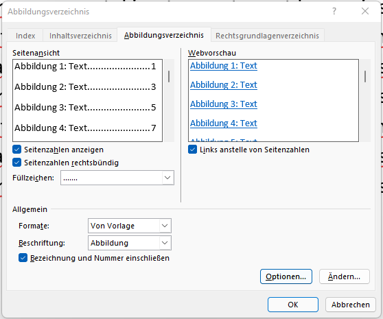 Word Abbildungsverzeichnis formatieren