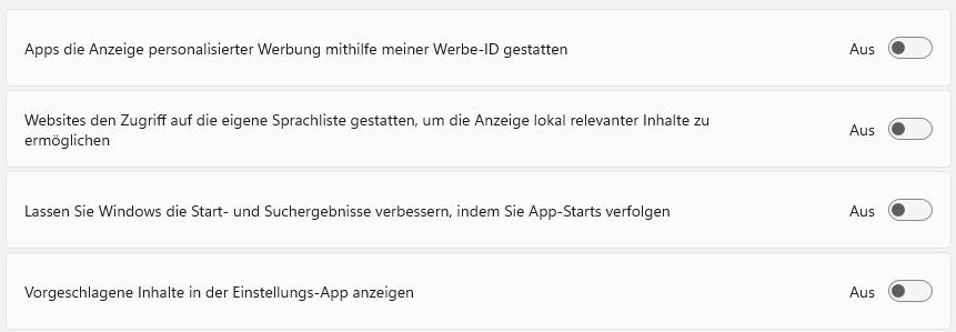 Windows 11 Datenschutz Werbung
