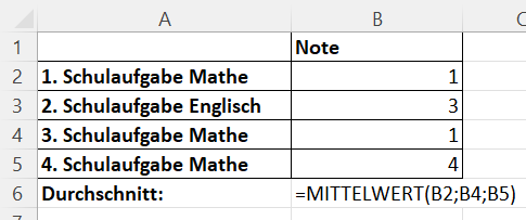 Excel Mittelwert bestimmte zahlen