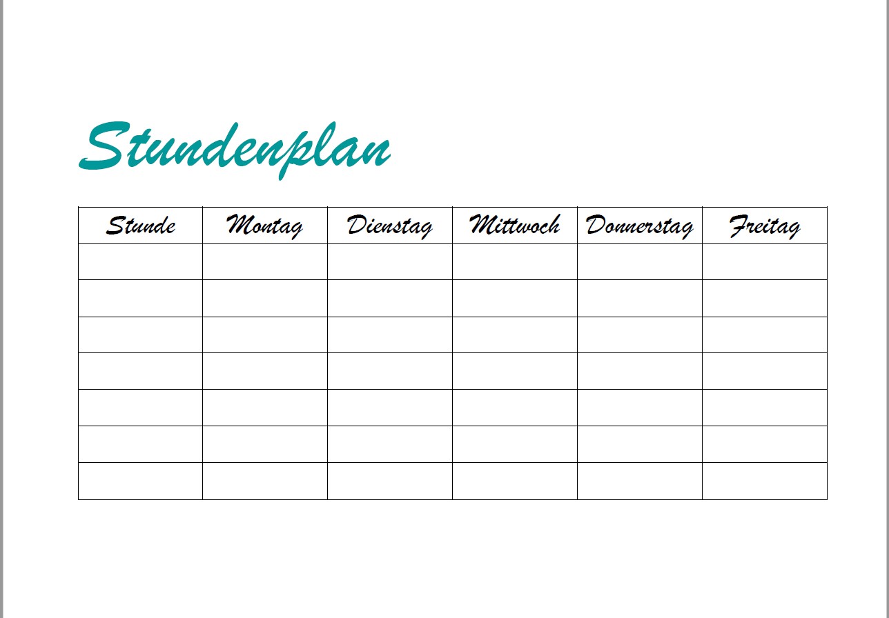 Stundenplan Vorlage Basis