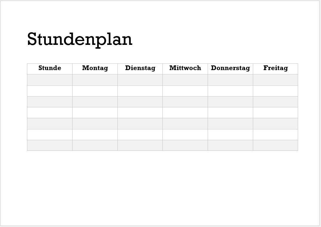 stundenplan vorlage word