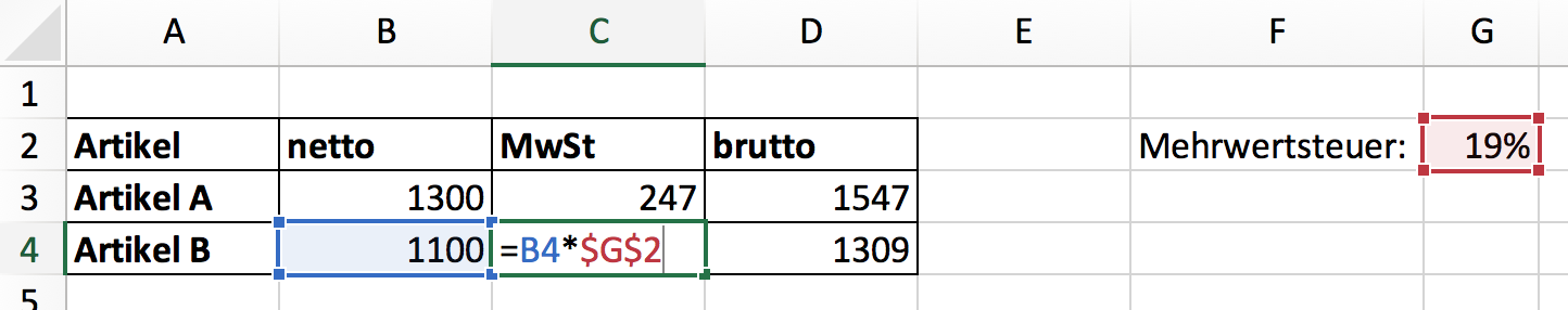 beispiel absoluter bezug in excel