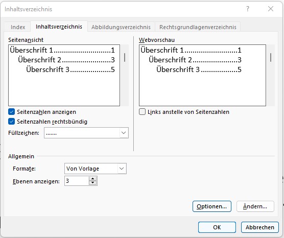 word inhaltsverzeichnis formatieren