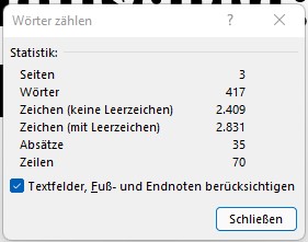 Zeichen zählen in Word