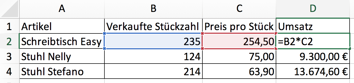 Excel Multiplikation